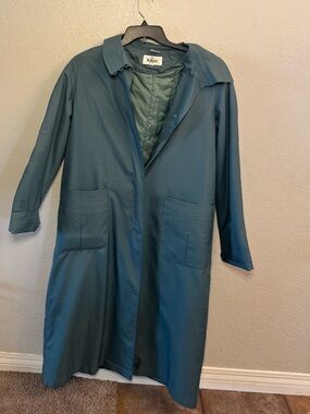 Vtg 80s 90s Totes Trench Coat Jacket Teal Quilted Removable Lining Hook Eye - 8